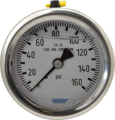 Wika - 2-1/2" Dial, 1/4 Thread, 0-160 Scale Range, Pressure Gauge - Center Back Connection Mount, Accurate to 1.5% of Scale - Eagle Tool & Supply