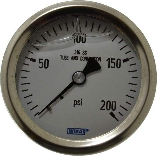 Wika - 2-1/2" Dial, 1/4 Thread, 0-200 Scale Range, Pressure Gauge - Center Back Connection Mount, Accurate to 1.5% of Scale - Eagle Tool & Supply