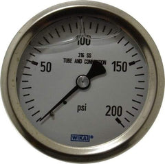 Wika - 2-1/2" Dial, 1/4 Thread, 0-200 Scale Range, Pressure Gauge - Center Back Connection Mount, Accurate to 1.5% of Scale - Eagle Tool & Supply