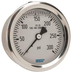 Wika - 2-1/2" Dial, 1/4 Thread, 0-300 Scale Range, Pressure Gauge - Center Back Connection Mount, Accurate to 1.5% of Scale - Eagle Tool & Supply
