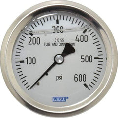 Wika - 2-1/2" Dial, 1/4 Thread, 0-600 Scale Range, Pressure Gauge - Center Back Connection Mount, Accurate to 1.5% of Scale - Eagle Tool & Supply