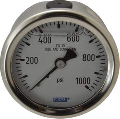 Wika - 2-1/2" Dial, 1/4 Thread, 0-1,000 Scale Range, Pressure Gauge - Center Back Connection Mount, Accurate to 1.5% of Scale - Eagle Tool & Supply