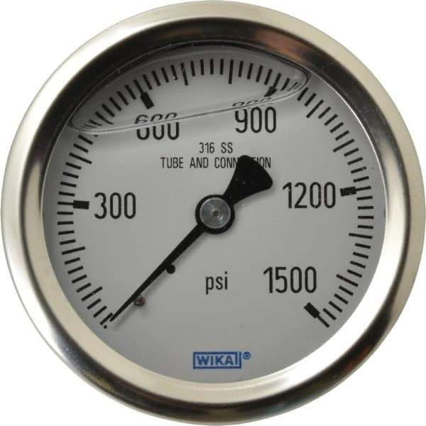 Wika - 2-1/2" Dial, 1/4 Thread, 0-1,500 Scale Range, Pressure Gauge - Center Back Connection Mount, Accurate to 1.5% of Scale - Eagle Tool & Supply