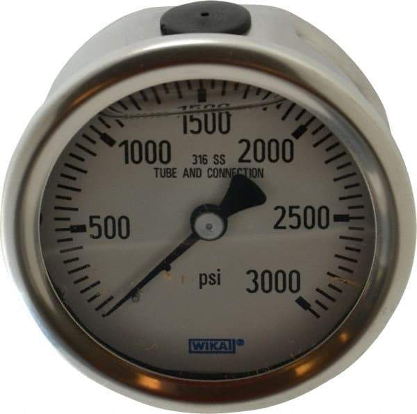 Wika - 2-1/2" Dial, 1/4 Thread, 0-3,000 Scale Range, Pressure Gauge - Center Back Connection Mount, Accurate to 1.5% of Scale - Eagle Tool & Supply