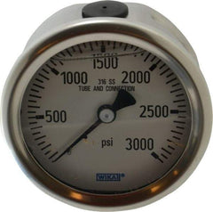 Wika - 2-1/2" Dial, 1/4 Thread, 0-3,000 Scale Range, Pressure Gauge - Center Back Connection Mount, Accurate to 1.5% of Scale - Eagle Tool & Supply