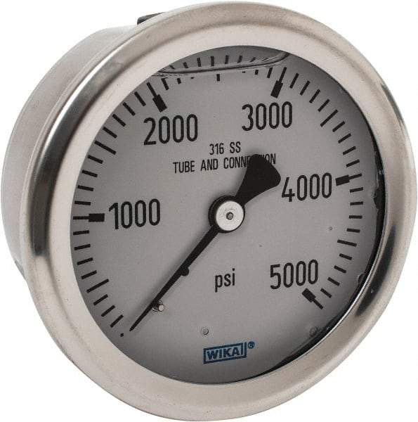 Wika - 2-1/2" Dial, 1/4 Thread, 0-5,000 Scale Range, Pressure Gauge - Center Back Connection Mount, Accurate to 1.5% of Scale - Eagle Tool & Supply