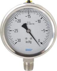 Wika - 4" Dial, 1/2 Thread, 30-0 Scale Range, Pressure Gauge - Lower Connection Mount, Accurate to 1% of Scale - Eagle Tool & Supply