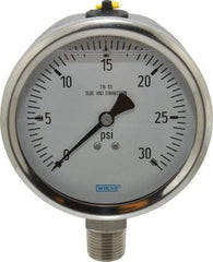 Wika - 4" Dial, 1/2 Thread, 0-30 Scale Range, Pressure Gauge - Lower Connection Mount, Accurate to 1% of Scale - Eagle Tool & Supply