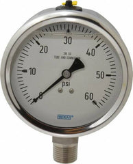 Wika - 4" Dial, 1/2 Thread, 0-60 Scale Range, Pressure Gauge - Lower Connection Mount, Accurate to 1% of Scale - Eagle Tool & Supply