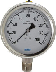 Wika - 4" Dial, 1/2 Thread, 0-160 Scale Range, Pressure Gauge - Lower Connection Mount, Accurate to 1% of Scale - Eagle Tool & Supply