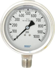Wika - 4" Dial, 1/2 Thread, 0-1,000 Scale Range, Pressure Gauge - Lower Connection Mount, Accurate to 1% of Scale - Eagle Tool & Supply