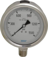 Wika - 4" Dial, 1/2 Thread, 0-1,500 Scale Range, Pressure Gauge - Lower Connection Mount, Accurate to 1% of Scale - Eagle Tool & Supply