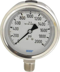 Wika - 4" Dial, 1/2 Thread, 0-2,000 Scale Range, Pressure Gauge - Lower Connection Mount, Accurate to 1% of Scale - Eagle Tool & Supply