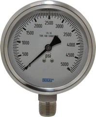 Wika - 4" Dial, 1/2 Thread, 0-5,000 Scale Range, Pressure Gauge - Lower Connection Mount, Accurate to 1% of Scale - Eagle Tool & Supply