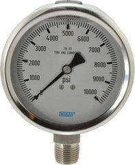 Wika - 4" Dial, 1/2 Thread, 0-10,000 Scale Range, Pressure Gauge - Lower Connection Mount, Accurate to 1% of Scale - Eagle Tool & Supply