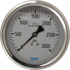 Wika - 4" Dial, 1/2 Thread, 0-3,000 Scale Range, Pressure Gauge - Lower Back Connection Mount, Accurate to 1% of Scale - Eagle Tool & Supply
