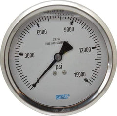 Wika - 4" Dial, 1/2 Thread, 0-15,000 Scale Range, Pressure Gauge - Lower Back Connection Mount, Accurate to 1% of Scale - Eagle Tool & Supply