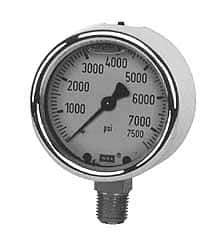 Wika - 2-1/2" Dial, 1/4 Thread, 0-800 Scale Range, Pressure Gauge - Lower Connection Mount, Accurate to 1.5% of Scale - Eagle Tool & Supply