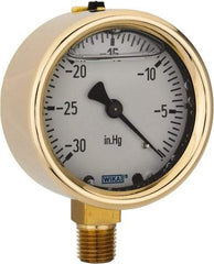 Wika - 2-1/2" Dial, 1/4 Thread, 30-0 Scale Range, Pressure Gauge - Lower Connection Mount, Accurate to 1.5% of Scale - Eagle Tool & Supply