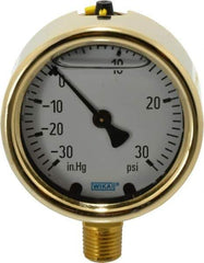 Wika - 2-1/2" Dial, 1/4 Thread, 30-0-30 Scale Range, Pressure Gauge - Lower Connection Mount, Accurate to 1.5% of Scale - Eagle Tool & Supply