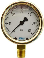 Wika - 2-1/2" Dial, 1/4 Thread, 0-60 Scale Range, Pressure Gauge - Lower Connection Mount, Accurate to 1.5% of Scale - Eagle Tool & Supply