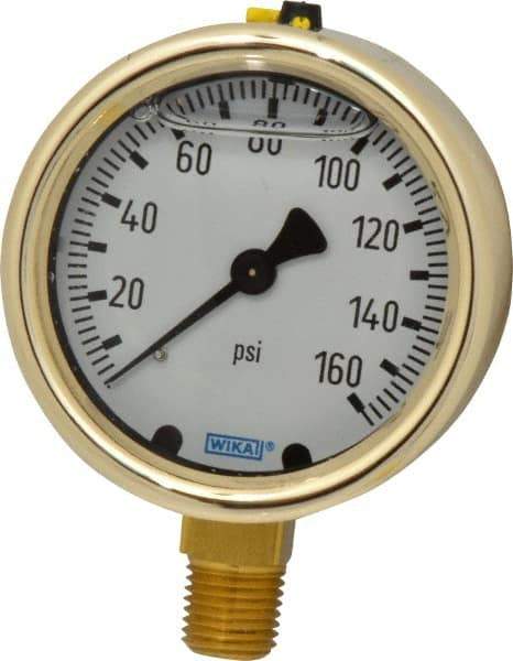 Wika - 2-1/2" Dial, 1/4 Thread, 0-160 Scale Range, Pressure Gauge - Lower Connection Mount, Accurate to 1.5% of Scale - Eagle Tool & Supply