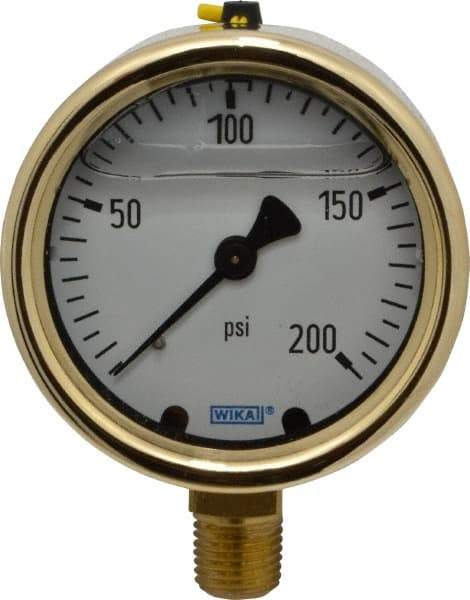 Wika - 2-1/2" Dial, 1/4 Thread, 0-200 Scale Range, Pressure Gauge - Lower Connection Mount, Accurate to 1.5% of Scale - Eagle Tool & Supply