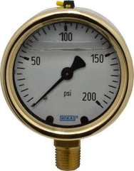 Wika - 2-1/2" Dial, 1/4 Thread, 0-200 Scale Range, Pressure Gauge - Lower Connection Mount, Accurate to 1.5% of Scale - Eagle Tool & Supply