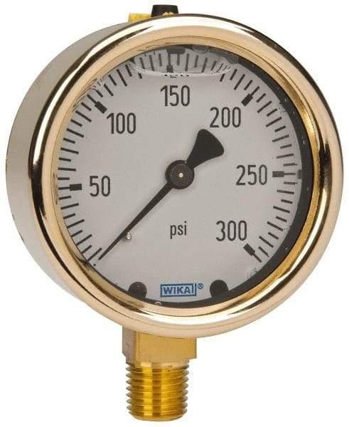 Wika - 2-1/2" Dial, 1/4 Thread, 0-300 Scale Range, Pressure Gauge - Lower Connection Mount, Accurate to 1.5% of Scale - Eagle Tool & Supply