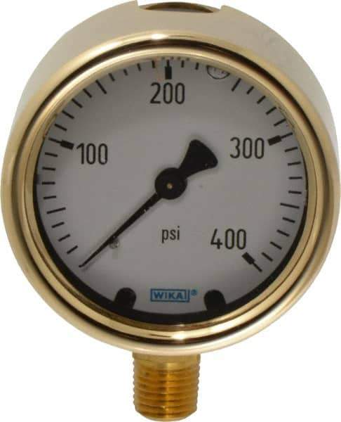 Wika - 2-1/2" Dial, 1/4 Thread, 0-400 Scale Range, Pressure Gauge - Lower Connection Mount, Accurate to 1.5% of Scale - Eagle Tool & Supply