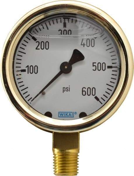 Wika - 2-1/2" Dial, 1/4 Thread, 0-600 Scale Range, Pressure Gauge - Lower Connection Mount, Accurate to 1.5% of Scale - Eagle Tool & Supply