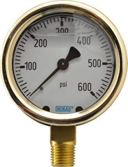Wika - 2-1/2" Dial, 1/4 Thread, 0-600 Scale Range, Pressure Gauge - Lower Connection Mount, Accurate to 1.5% of Scale - Eagle Tool & Supply