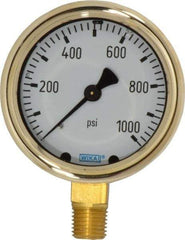 Wika - 2-1/2" Dial, 1/4 Thread, 0-1,000 Scale Range, Pressure Gauge - Lower Connection Mount, Accurate to 1.5% of Scale - Eagle Tool & Supply