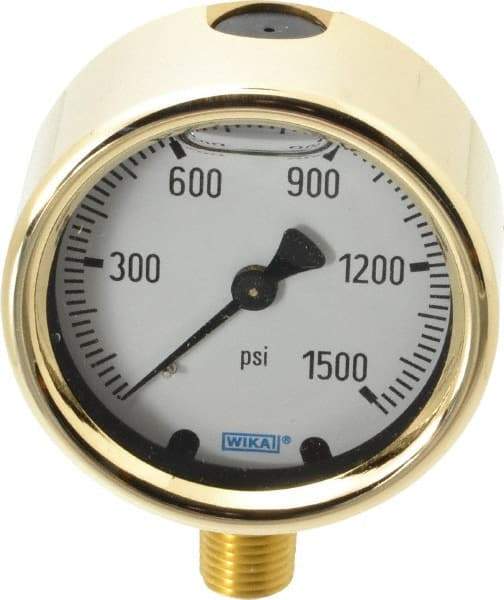 Wika - 2-1/2" Dial, 1/4 Thread, 0-1,500 Scale Range, Pressure Gauge - Lower Connection Mount, Accurate to 1.5% of Scale - Eagle Tool & Supply
