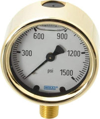 Wika - 2-1/2" Dial, 1/4 Thread, 0-1,500 Scale Range, Pressure Gauge - Lower Connection Mount, Accurate to 1.5% of Scale - Eagle Tool & Supply
