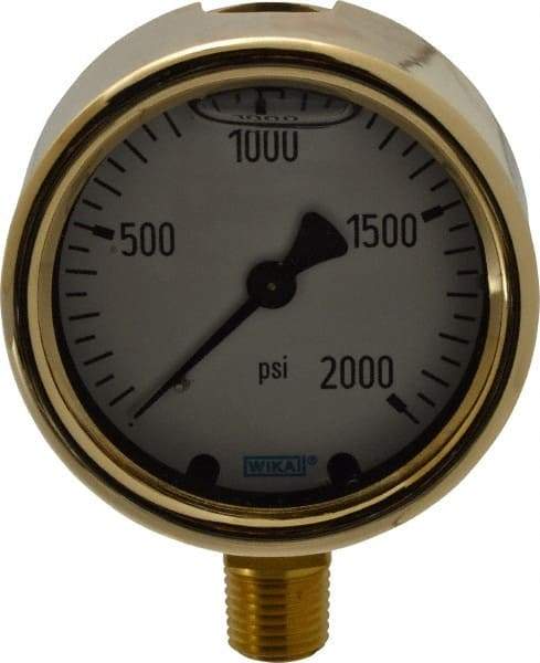 Wika - 2-1/2" Dial, 1/4 Thread, 0-2,000 Scale Range, Pressure Gauge - Lower Connection Mount, Accurate to 1.5% of Scale - Eagle Tool & Supply