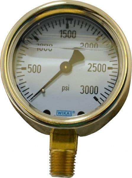 Wika - 2-1/2" Dial, 1/4 Thread, 0-3,000 Scale Range, Pressure Gauge - Lower Connection Mount, Accurate to 1.5% of Scale - Eagle Tool & Supply