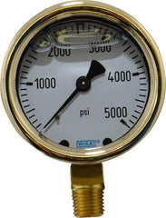 Wika - 2-1/2" Dial, 1/4 Thread, 0-5,000 Scale Range, Pressure Gauge - Lower Connection Mount, Accurate to 1.5% of Scale - Eagle Tool & Supply