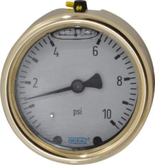 Wika - 2-1/2" Dial, 1/4 Thread, 0-10 Scale Range, Pressure Gauge - Back Connection Mount, Accurate to 1.5% of Scale - Eagle Tool & Supply