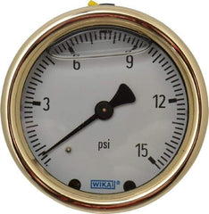 Wika - 2-1/2" Dial, 1/4 Thread, 0-15 Scale Range, Pressure Gauge - Back Connection Mount, Accurate to 1.5% of Scale - Eagle Tool & Supply
