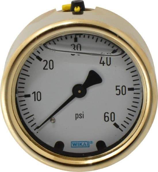 Wika - 2-1/2" Dial, 1/4 Thread, 0-60 Scale Range, Pressure Gauge - Back Connection Mount, Accurate to 1.5% of Scale - Eagle Tool & Supply