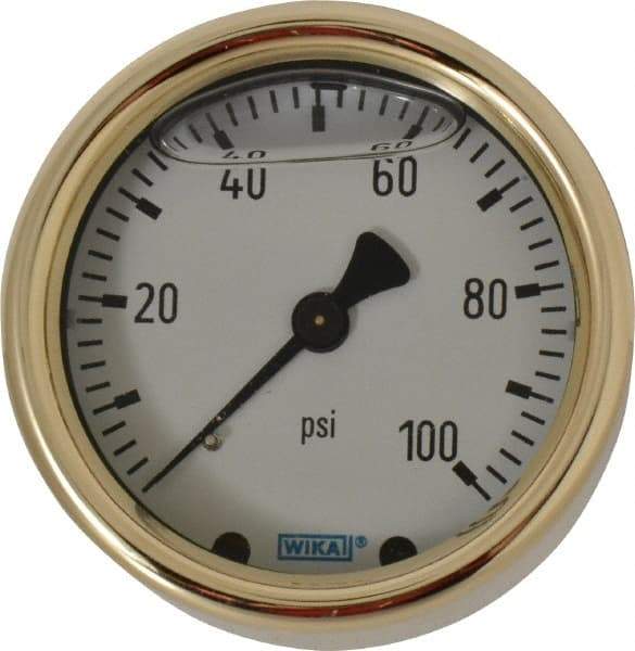 Wika - 2-1/2" Dial, 1/4 Thread, 0-100 Scale Range, Pressure Gauge - Back Connection Mount, Accurate to 1.5% of Scale - Eagle Tool & Supply