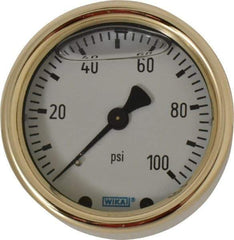 Wika - 2-1/2" Dial, 1/4 Thread, 0-100 Scale Range, Pressure Gauge - Back Connection Mount, Accurate to 1.5% of Scale - Eagle Tool & Supply