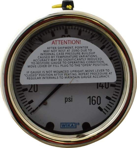 Wika - 2-1/2" Dial, 1/4 Thread, 0-160 Scale Range, Pressure Gauge - Back Connection Mount, Accurate to 1.5% of Scale - Eagle Tool & Supply