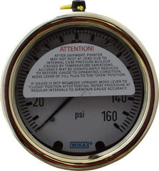 Wika - 2-1/2" Dial, 1/4 Thread, 0-160 Scale Range, Pressure Gauge - Back Connection Mount, Accurate to 1.5% of Scale - Eagle Tool & Supply