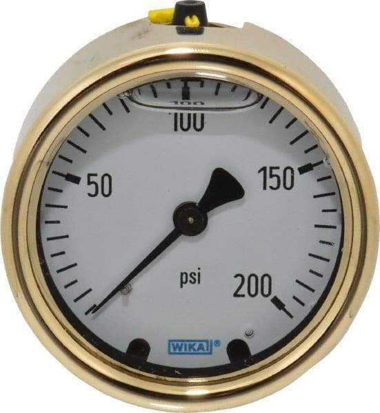 Wika - 2-1/2" Dial, 1/4 Thread, 0-200 Scale Range, Pressure Gauge - Back Connection Mount, Accurate to 1.5% of Scale - Eagle Tool & Supply