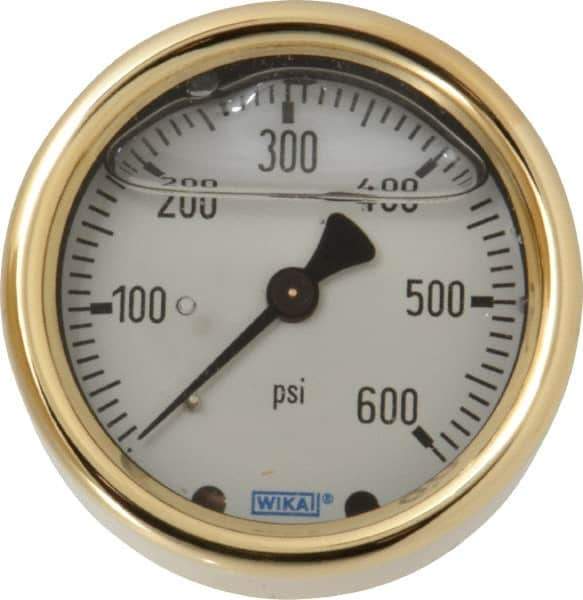 Wika - 2-1/2" Dial, 1/4 Thread, 0-600 Scale Range, Pressure Gauge - Back Connection Mount, Accurate to 1.5% of Scale - Eagle Tool & Supply