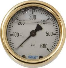 Wika - 2-1/2" Dial, 1/4 Thread, 0-600 Scale Range, Pressure Gauge - Back Connection Mount, Accurate to 1.5% of Scale - Eagle Tool & Supply