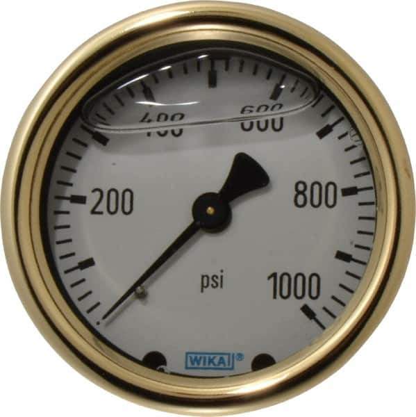 Wika - 2-1/2" Dial, 1/4 Thread, 0-1,000 Scale Range, Pressure Gauge - Back Connection Mount, Accurate to 1.5% of Scale - Eagle Tool & Supply