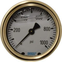 Wika - 2-1/2" Dial, 1/4 Thread, 0-1,000 Scale Range, Pressure Gauge - Back Connection Mount, Accurate to 1.5% of Scale - Eagle Tool & Supply